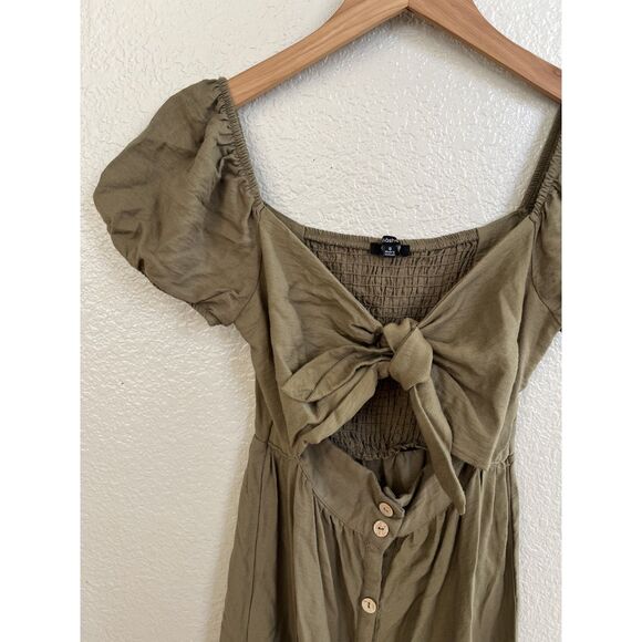 Blashe Tie Front Button Down Olive Dress Small - Picture 2 of 8